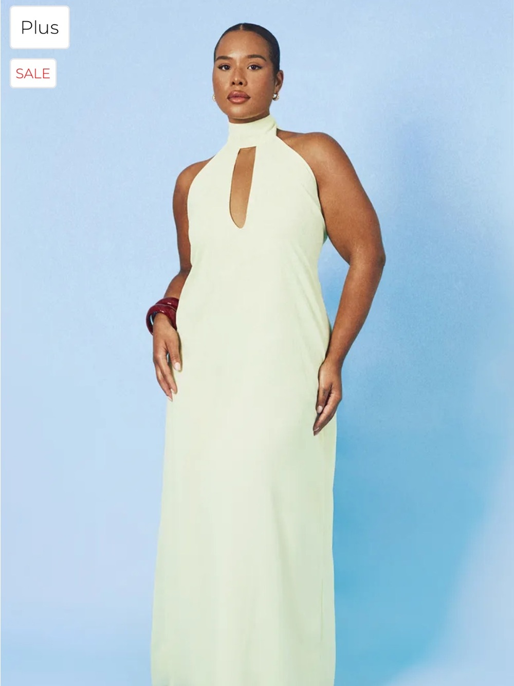 Boohoo Plus Cream Halter Keyhole Maxi Dress